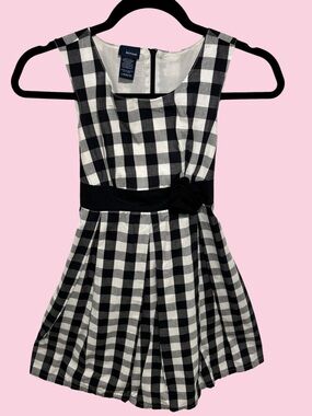 Basic Editions Black and White Gingham Dress with Waist Bow Lg 10/12